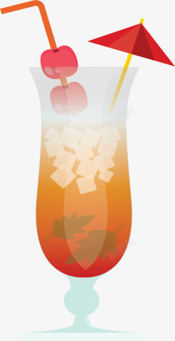 红色雨伞美味橙汁矢量图素材