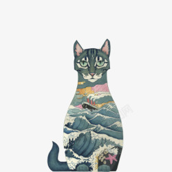 宁静大海装饰画黑猫创意绘画片高清图片