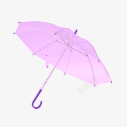 粉紫色透明长柄雨伞素材