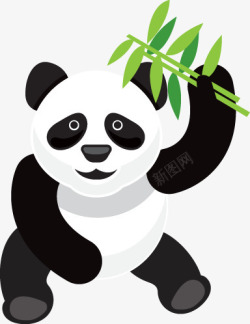 卡通可爱扁平熊猫竹叶矢量图素材