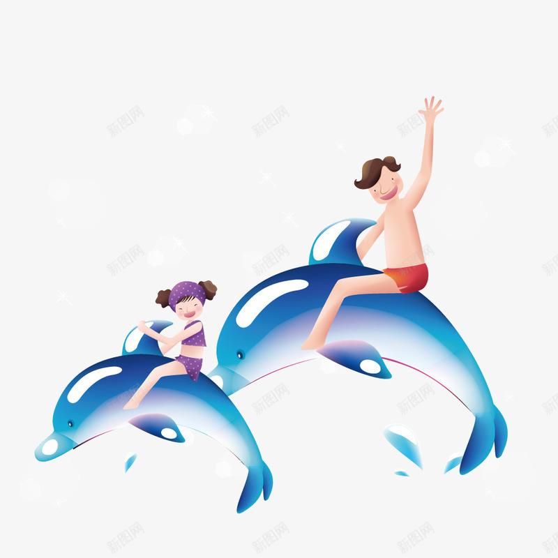 骑着鲸鱼的父女矢量图ai免抠素材_88icon https://88icon.com 卡通 浪花 父女 鲸鱼 矢量图