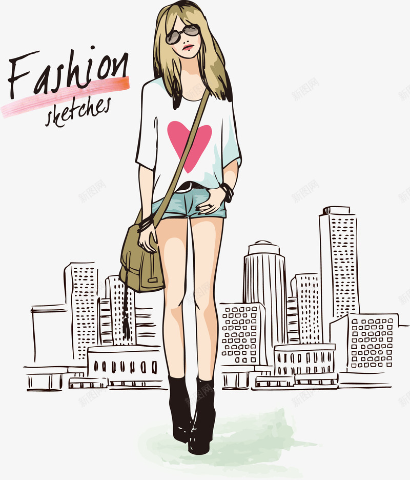 手绘线描线条时尚服饰走png免抠素材_88icon https://88icon.com 人物插画 帅气男孩 时尚走秀 美丽女孩