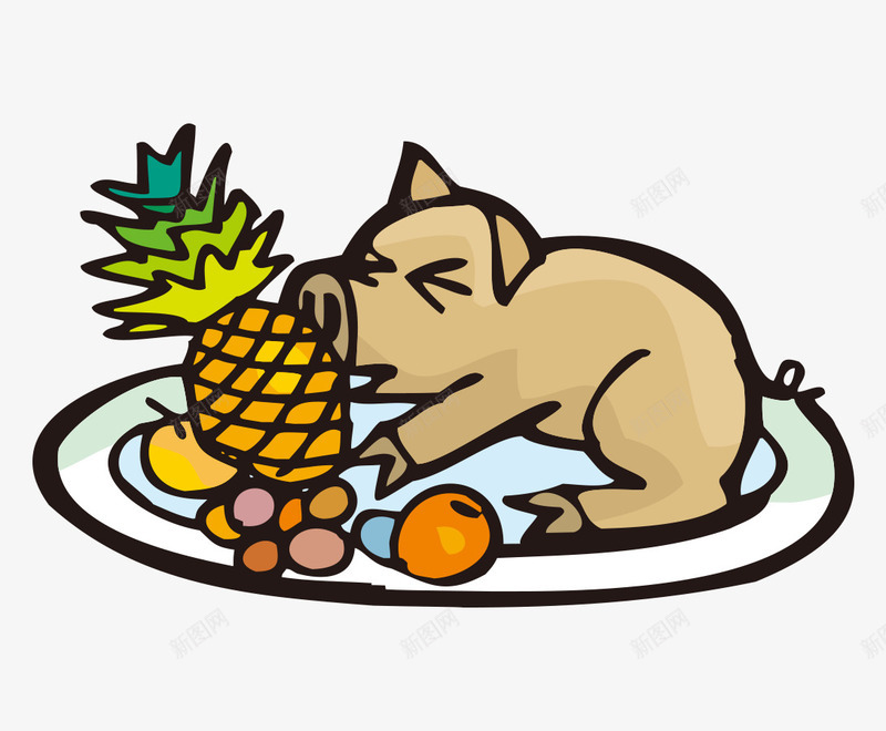 卡通餐盘上的猪与菠萝png免抠素材_88icon https://88icon.com 乳猪 卡通 小猪 水果 烤猪 菠萝 餐盘