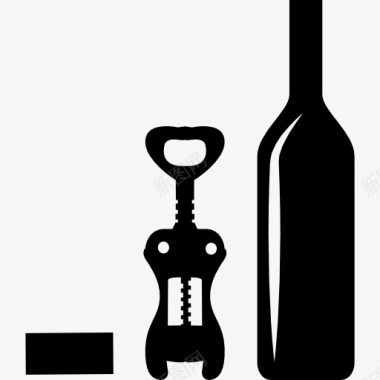 酒瓶酒瓶和开瓶器图标图标