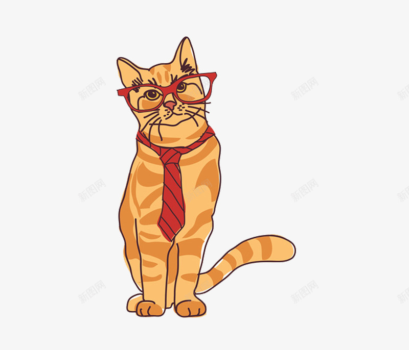 手绘可爱的猫咪图png免抠素材_88icon https://88icon.com 动物 卡通手绘 可爱 宠物 橘色 水彩 红色领带 莫阿米
