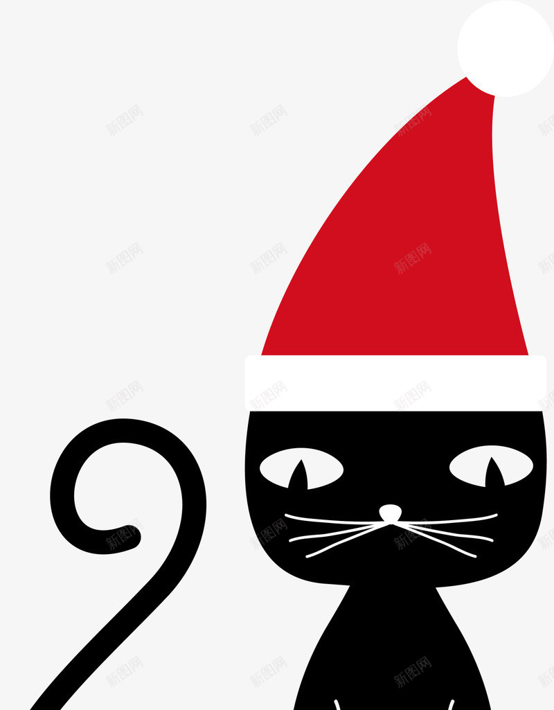 圣诞节可爱黑色猫咪png免抠素材_88icon https://88icon.com 可爱猫咪 呆萌猫咪 圣诞节猫咪 红色圣诞帽 黑色尾巴 黑色猫咪