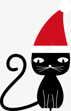 猫咪狗狗圣诞帽圣诞节可爱黑色猫咪高清图片