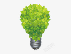 创意绿色树叶灯泡素材
