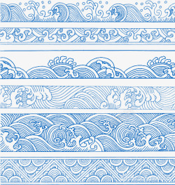 蓝色浪花卡通中国风花纹素材