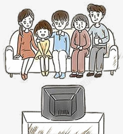 卡通一家人看电视插画素材
