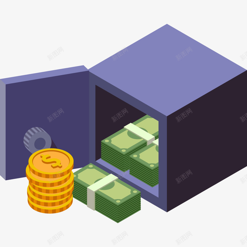 紫色保险柜png免抠素材_88icon https://88icon.com 保险柜 卡通 手绘 硬币 简图 紫色 纸币 金钱