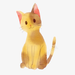 水彩手绘黄色的猫咪矢量图素材
