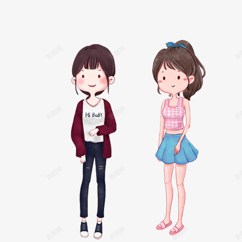 两位可爱的清爽女孩png免抠素材_88icon https://88icon.com 可爱 女孩 清爽 马尾辫