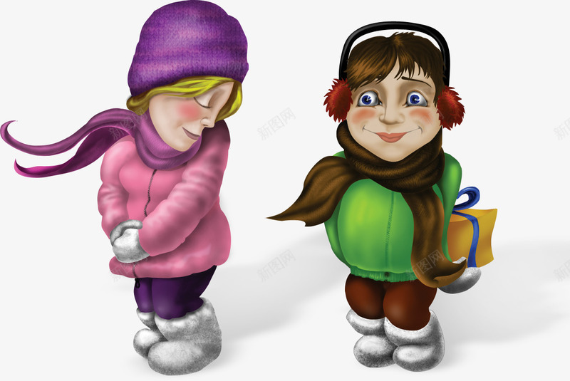 雪地里的两个卡通女孩png免抠素材_88icon https://88icon.com 卡通女孩子 平面卡通素材 矢量女孩子 雪地的女孩