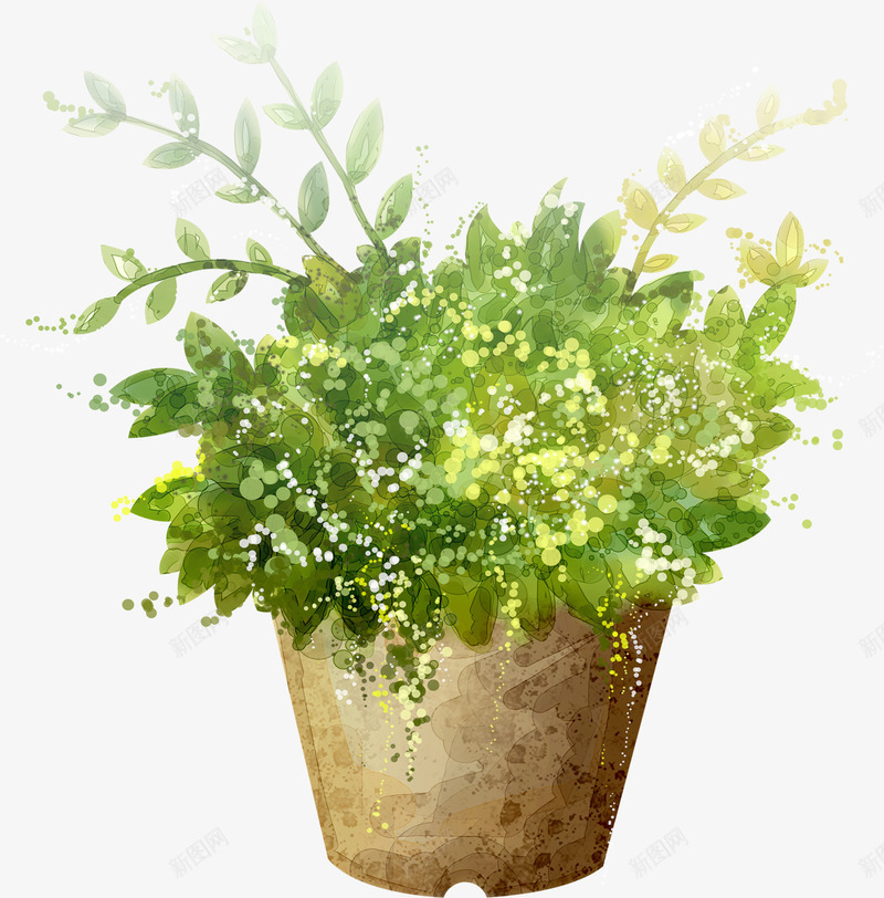 手绘绿色植物插花png免抠素材_88icon https://88icon.com 插花 绿色植物