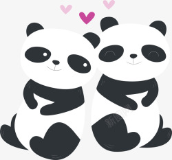 可爱熊猫情人节情侣矢量图素材