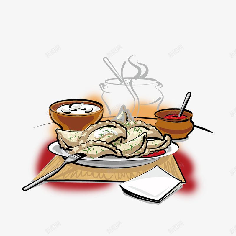 卡通中国美食png免抠素材_88icon https://88icon.com 传统美食 卡通 卡通餐具 叉子 碗 碟子 筷子 美食 饺子