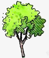 创意元素造型绿色彩绘树木素材