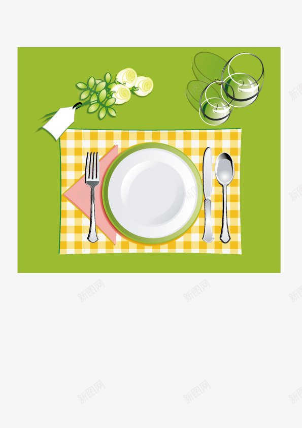 清新草绿色桌布及餐具摆设png免抠素材_88icon https://88icon.com 桌布 清新 玻璃杯 草绿色 餐具
