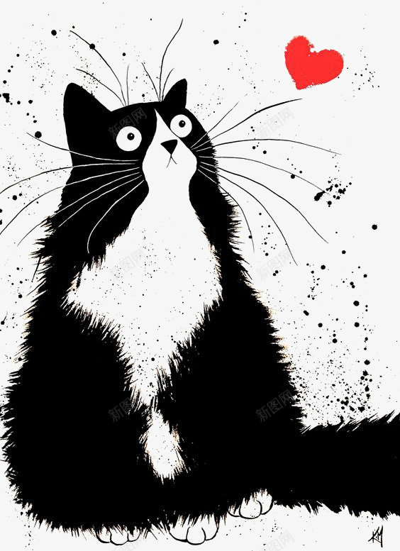 猫咪png免抠素材_88icon https://88icon.com 卡通 手绘 爱心 红色 黑色猫咪