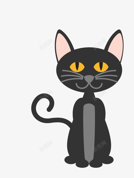 卡通黑色猫咪png免抠素材_88icon https://88icon.com 一只 可爱 尾巴 手绘 猫咪 简图 黄色 黑色