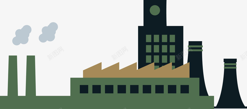 五一漫画卡通工厂排放废气图标图标