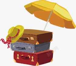 彩色行李箱与雨伞矢量图素材