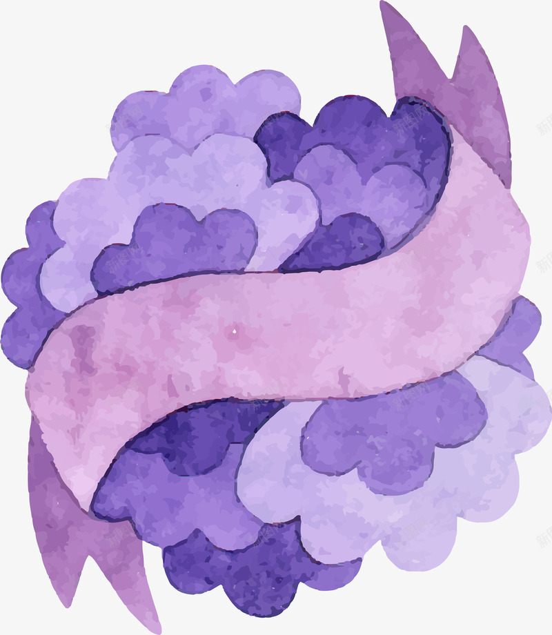 蓝紫色水彩花卉标签png免抠素材_88icon https://88icon.com 丝带 母亲节 水彩 矢量图案 花卉标贴 蓝紫色