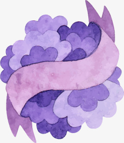 蓝紫色丝带蓝紫色水彩花卉标签高清图片