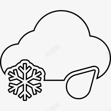天气下降雨和雪云薄的轮廓图标图标
