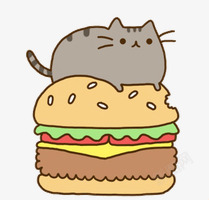 卡通汉堡上的猫咪素材