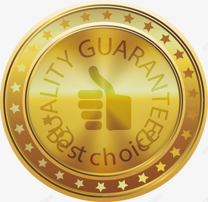 圆形金色徽章png免抠素材_88icon https://88icon.com 品质保障 圆形徽章 大拇指 矢量png 质保 质保徽章 金色徽章