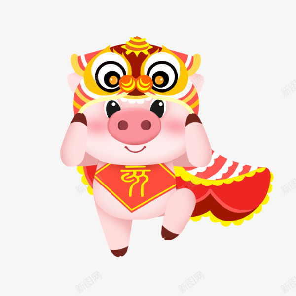 手绘插画舞狮子的小猪psd免抠素材_88icon https://88icon.com 可爱的小猪 手绘插画舞狮子的小猪 猪年 舞狮子的小猪