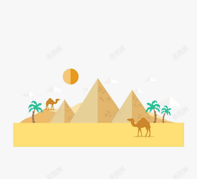 沙漠中的骆驼psd免抠素材_88icon https://88icon.com 扁平 椰树 沙丘 热带