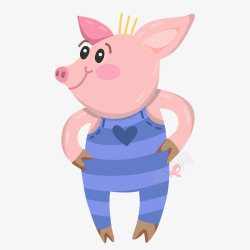 蓝粉色卡通站立小猪矢量图素材