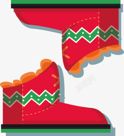 红色圣诞节花纹雪地靴素材
