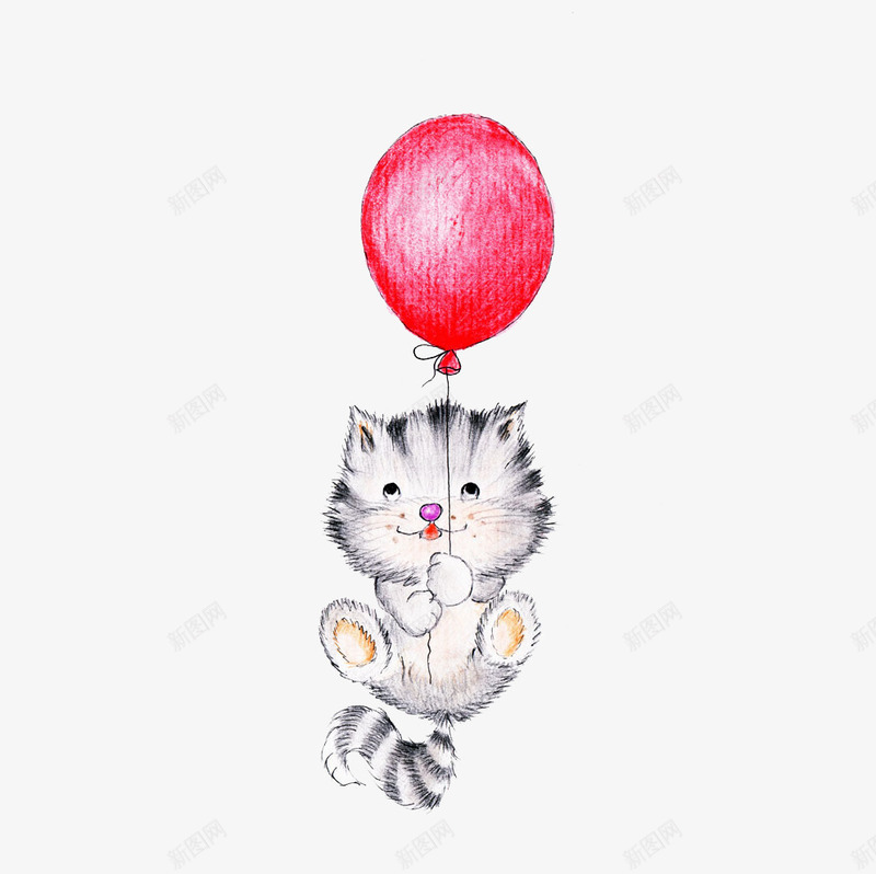 手绘拿着气球的猫咪png免抠素材_88icon https://88icon.com 手绘气球 手绘猫咪 空中的气球 空中的猫咪