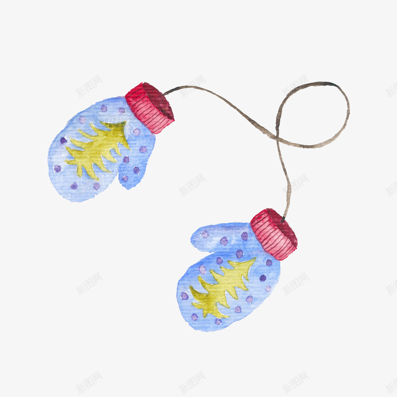 卡通手套png免抠素材_88icon https://88icon.com 一副手套 卡通手套 可爱手套 圣诞树手套 绳子 连起来的手套