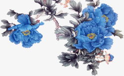 创意合成水彩手绘蓝色的花朵造型素材