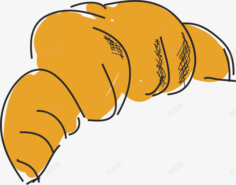 牛角面包矢量图ai免抠素材_88icon https://88icon.com 卡通手绘 橘色 水彩 牛角面包 食物 矢量图