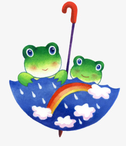 彩绘坐在雨伞上的青蛙素材