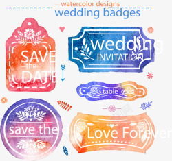 水彩蓝色婚礼标签混色水彩婚礼徽章矢量图高清图片