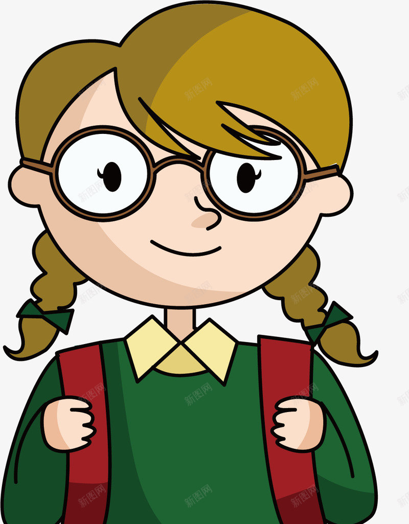 戴眼镜的上学女孩png免抠素材_88icon https://88icon.com 卡通女孩 手绘女孩 校服女孩 矢量png 绿色毛衣
