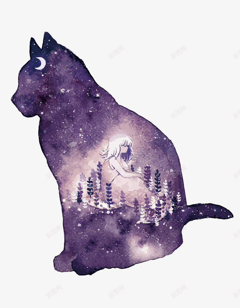 星空猫png免抠素材_88icon https://88icon.com 卡通 唯美 手绘 星空 漫画 猫咪