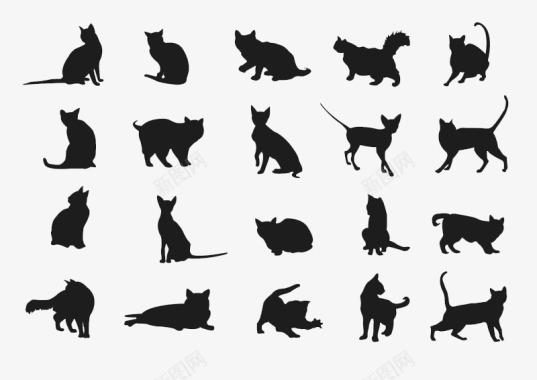 20款黑色猫咪剪影图标图标