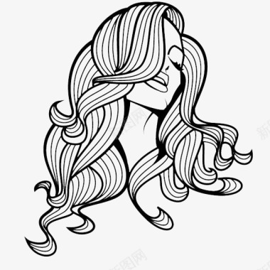 线描手绘长发女人图标图标