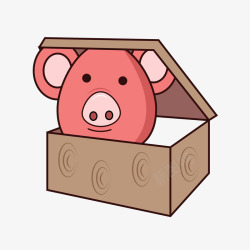 躲在箱子里的小猪粉色卡通矢量图素材