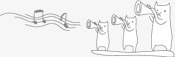 可爱手绘素描吹喇叭的卡通猫咪素材