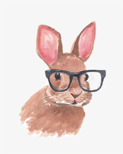 手绘水彩戴眼镜兔子素材