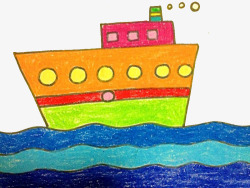 彩绘轮船卡通手绘海上的大轮船高清图片